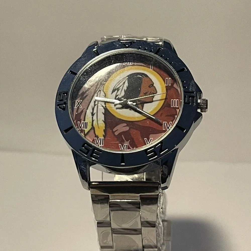 WASHINGTON REDSKINS NFL Team Logo Men's Stainless-Steel Silver Analog Watch NEW